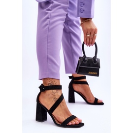 FB2 Ženske sandale na visoku petu od brušene kože Black Lanes crno 2