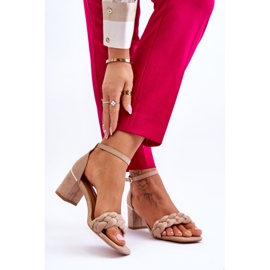 FB2 Sandale na visoku petu od brušene kože s ukrasnim bež Azela pletenicama smeđa 2