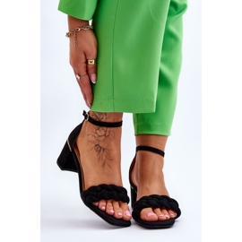 FB2 Sandale na visoku petu od brušene kože s raskošnim crnim Azela pletenicama crna 1