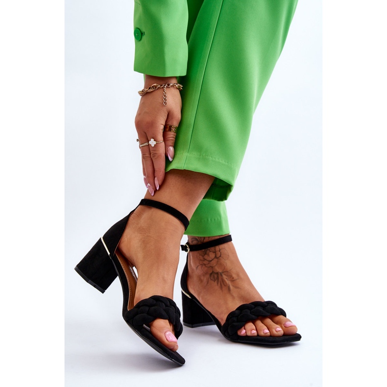 FB2 Sandale na visoku petu od brušene kože s raskošnim crnim Azela pletenicama crna 2