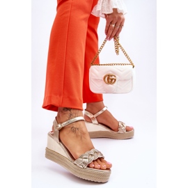 FB2 Klasične kožne sandale na klin zlatne Denisse zlatna 2