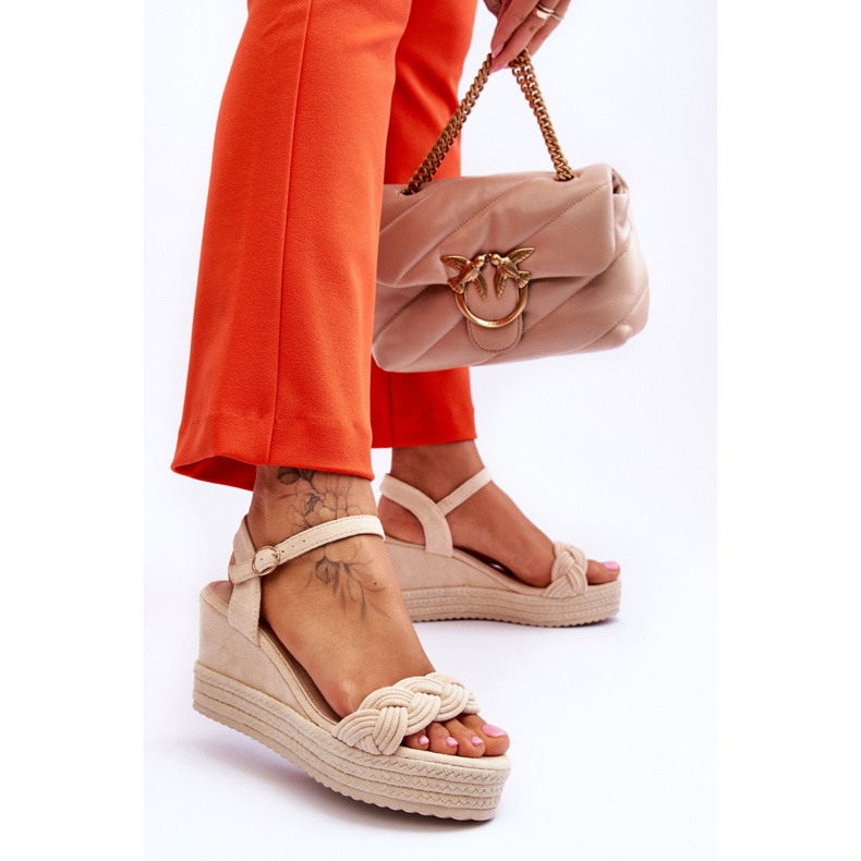 FB2 Klasične sandale na klin od brušene kože Beige Denisse smeđa 2