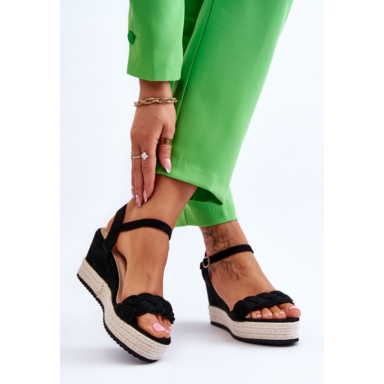 Klasične sandale na klin od brušene kože crne Denisse crno 2