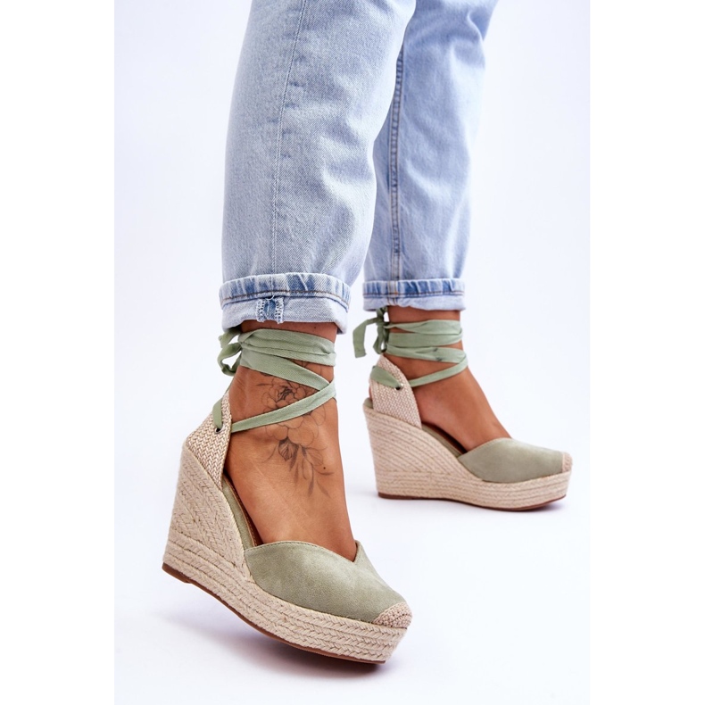 Ženske sandale na klin na vezanje Bethany Green zelena 2