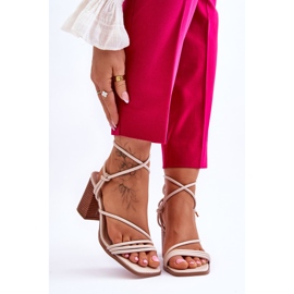 FJ1 Bež Seyna kožne ženske sandale na petu smeđa 1