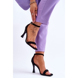 Ženske sandale na petu od brušene kože, crne boje crno 2