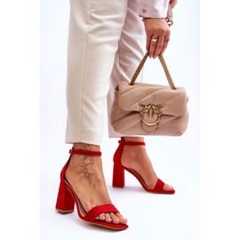 FJ1 Ženske sandale na stabilnu petu Crvene Lavissa crvena 2