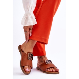 FJ1 Ženske papuče s ukrasnim elementom Camel Leonia smeđa 2