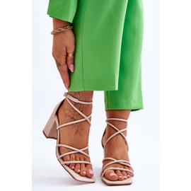 FJ1 Kožne moderne ženske sandale bež Primma visoke pete smeđa 1