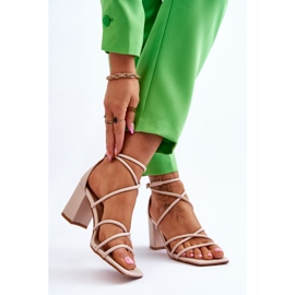 FJ1 Kožne moderne ženske sandale bež Primma visoke pete smeđa 2