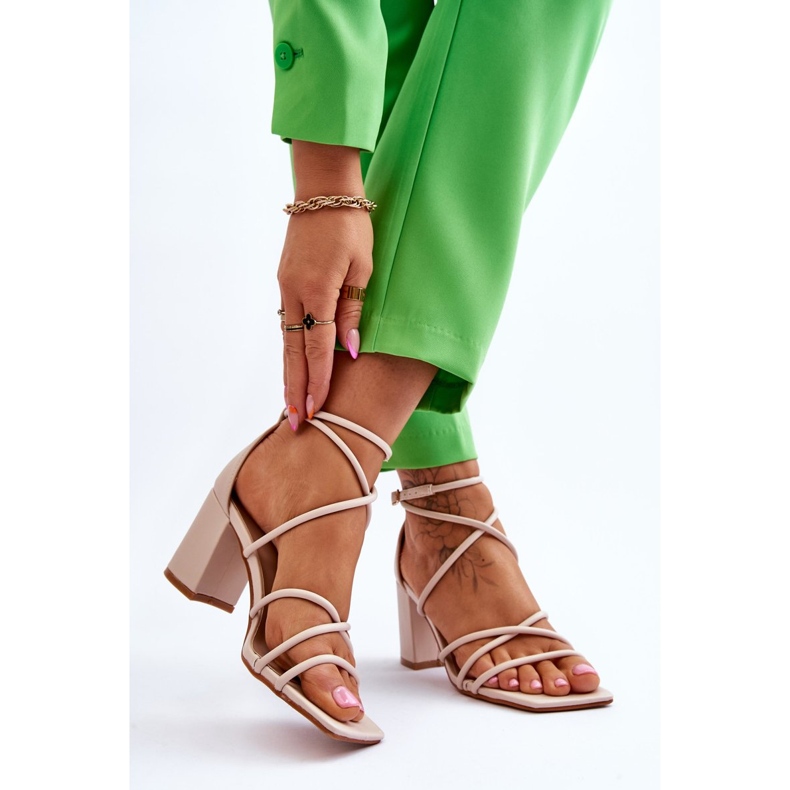 FJ1 Kožne moderne ženske sandale bež Primma visoke pete smeđa 2