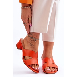 FJ1 Klasične narančaste kožne papuče s niskom petom Miley 1