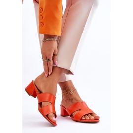 FJ1 Klasične narančaste kožne papuče s niskom petom Miley 2