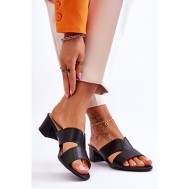 Klasične crne kožne sandale na nisku petu Miley crna 2