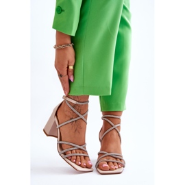 FJ1 Ženske kožne sandale s petama od kubičnog cirkonija Bež Liviano smeđa 1