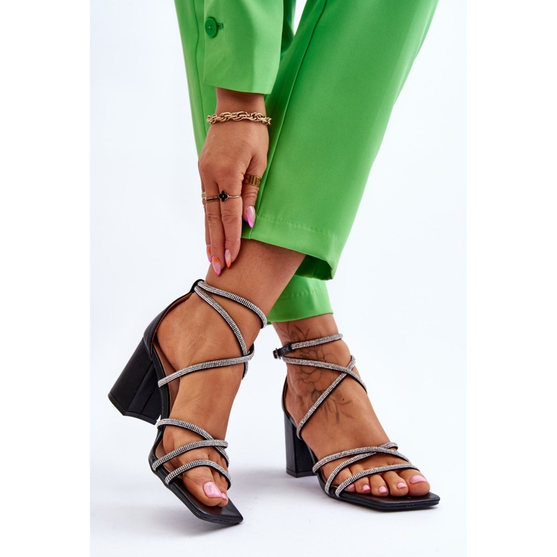 FJ1 Ženske kožne sandale s visokim potpeticama od kubičnog cirkonija crne boje Liviano crna 2