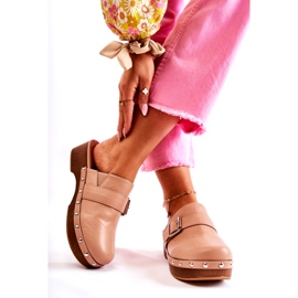 Ženske bež klompe na visoku petu sa kamenčićima 2