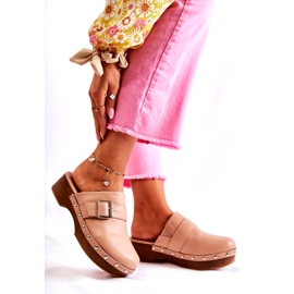 Ženske bež klompe na visoku petu sa kamenčićima 4