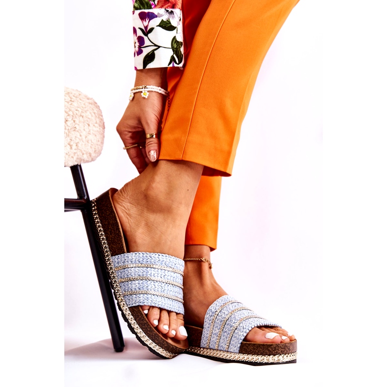 S.Barski Klasične ženske japanke s lancem, plave plava 1