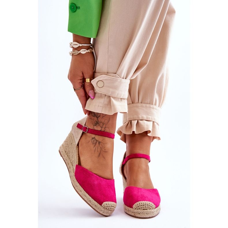 Fuchsia Cammer Suede Espadrile Sandale na klin ružičasta 1