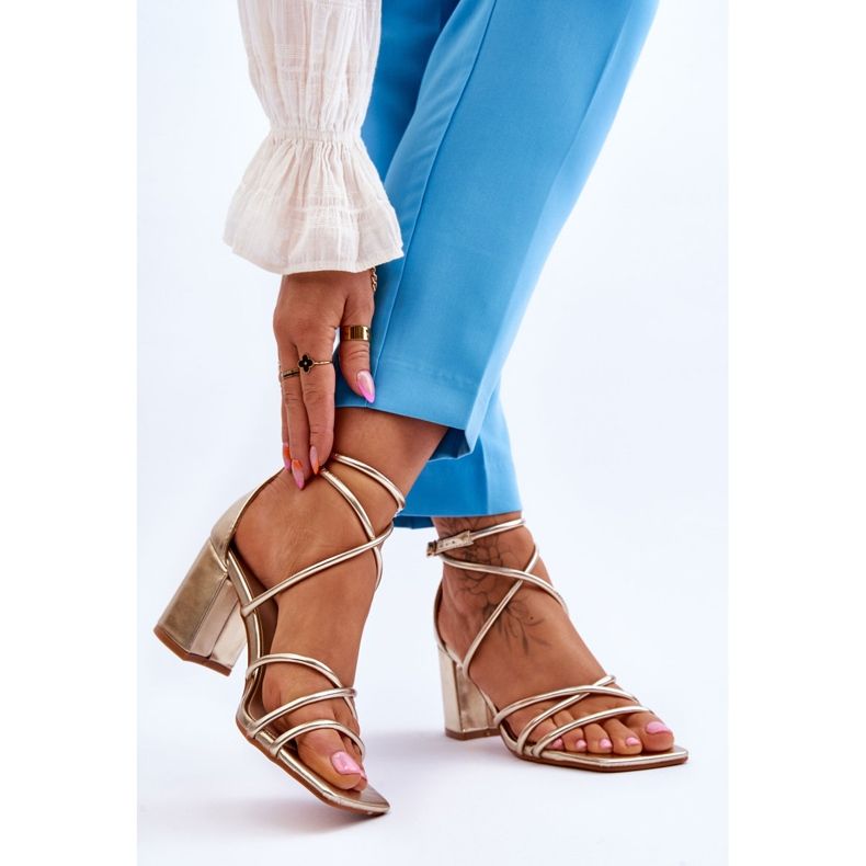 FJ1 Kožne moderne ženske sandale zlatne Primma visoke pete zlatni 2