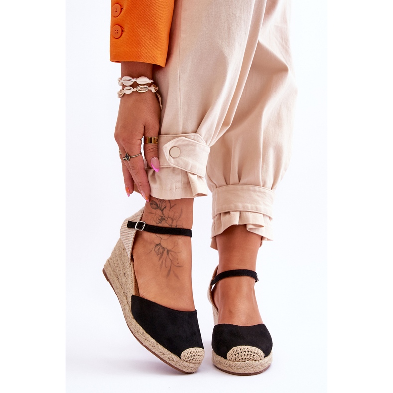 Espadrile od brušene kože Sandale na klin crne boje crna 1