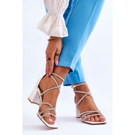 FJ1 Ženske kožne sandale s visokim petama od kubičnog cirkonija u bijeloj boji Liviano bijela 2