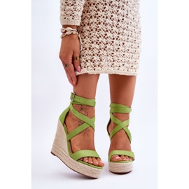 FJ1 Udobne zelene Lemira sandale na visoke klinove zelena 1