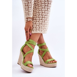 FJ1 Udobne zelene Lemira sandale na visoke klinove zelena 2
