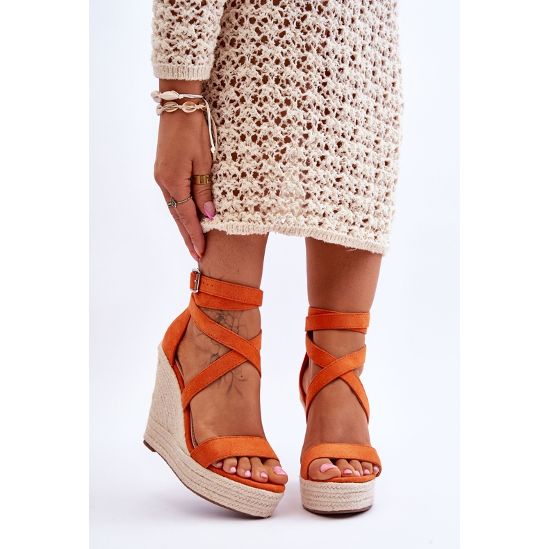 FJ1 Udobne narančaste Lemira sandale s visokim klinovima narančasta 1
