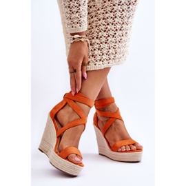 FJ1 Udobne narančaste Lemira sandale s visokim klinovima 2