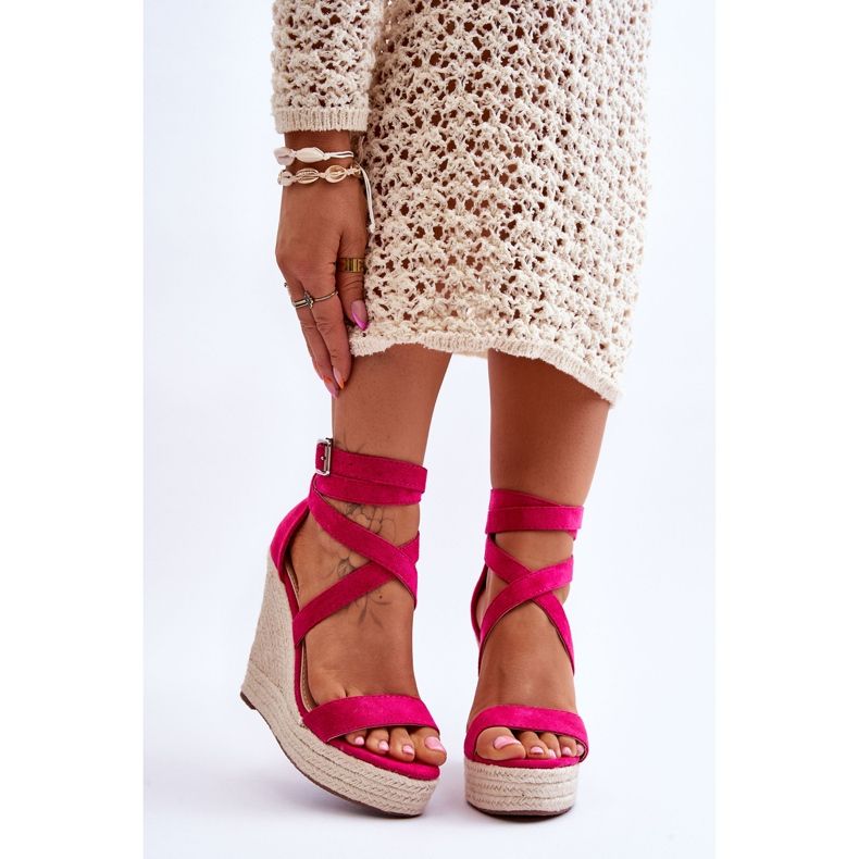 FJ1 Udobne sandale s visokim klinom Fuchsia Lemira ružičasta 1