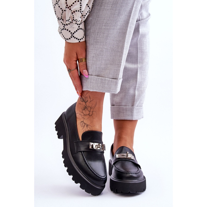 Kožne mokasine s ukrasom na platformi Black Glory crno 1