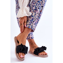 Ženske papuče od brušene kože s mašnom, crni jantar crna 2