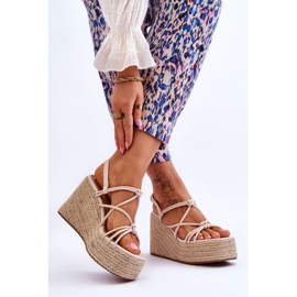 Nessia moderne sandale na klin s pletenicom bež smeđa 2