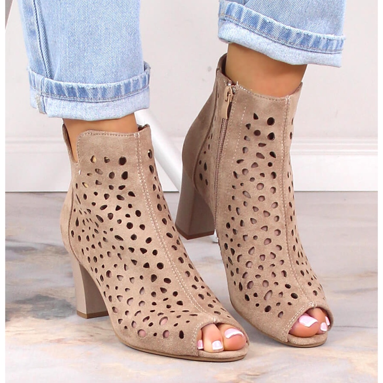 Ženske proljetne bež ažur čizme na stup Jezzi 1