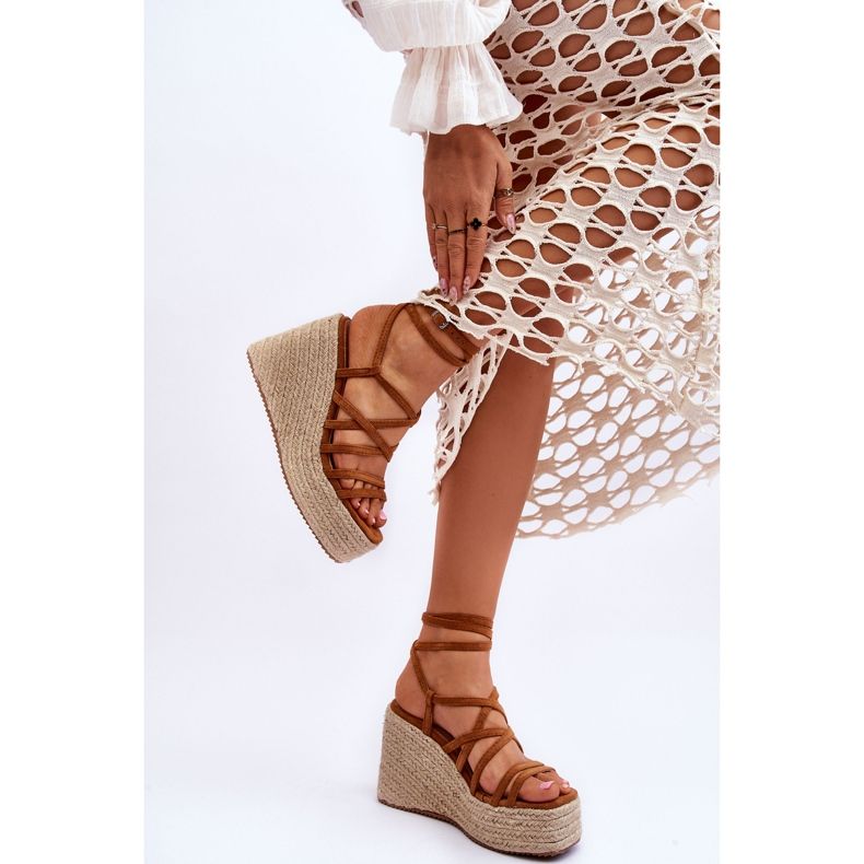 Smeđe kožne sandale na klin Margaritt smeđa 2