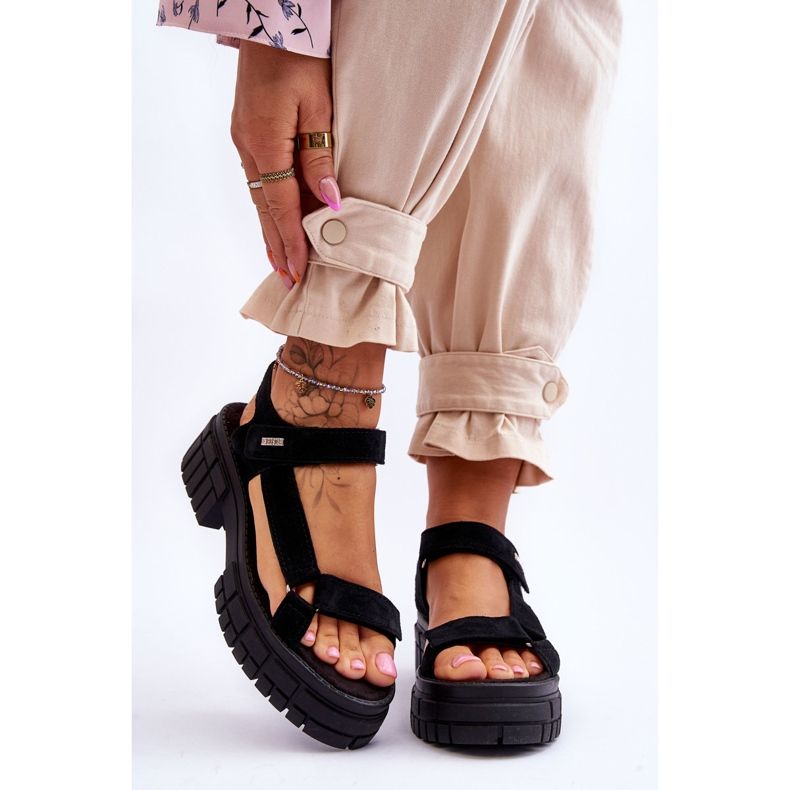 Ženske sandale od brušene kože Big Star LL276035 crne crna 1