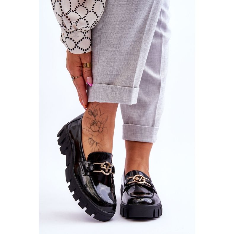 Vinceza Lakirane ženske mokasine crne Sanvi crno 1