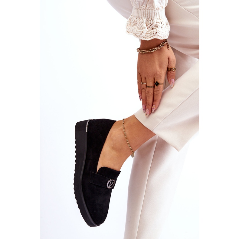 Vinceza Ženske niske mokasine na klin od brušene kože crne Synthia crna 2