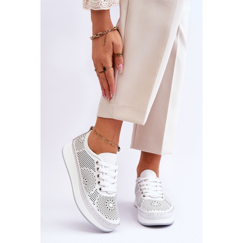 Vinceza Ženske kožne ažurne sportske cipele Bijela Marea 1