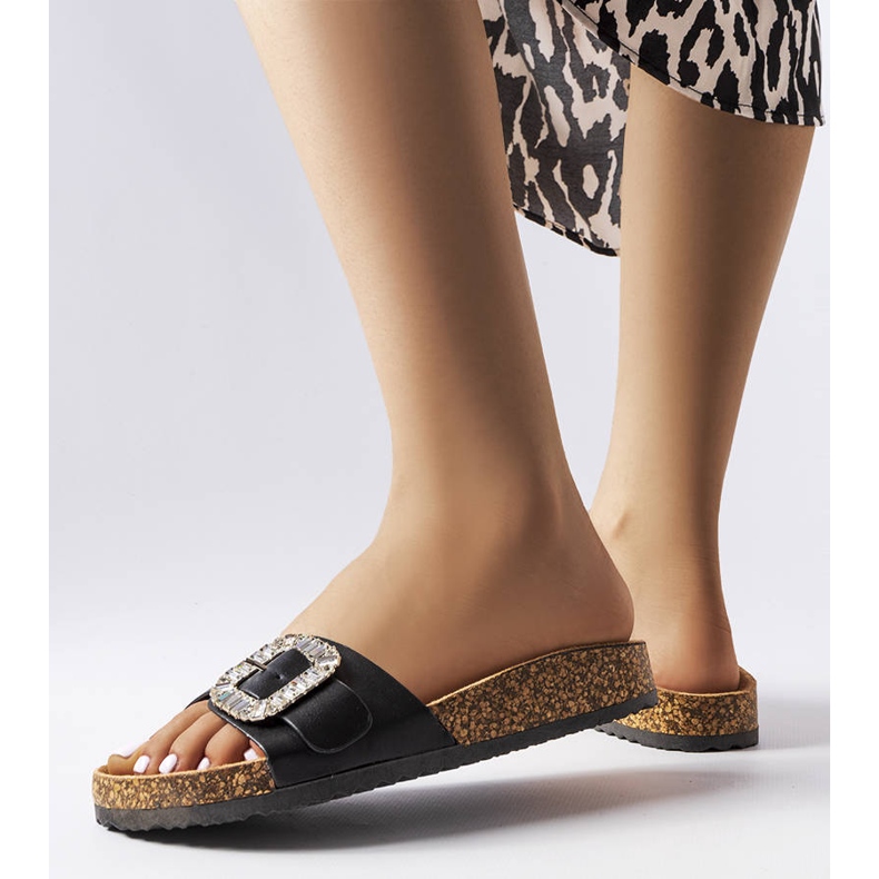 Crne japanke ukrašene cirkonima crno 2