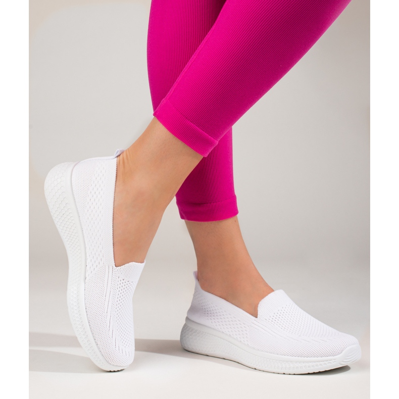 Ženski natikači od tkanine s debelim potplatom Black Shelovet bijela 1