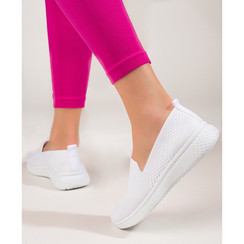 Ženski natikači od tkanine s debelim potplatom Black Shelovet bijela 2