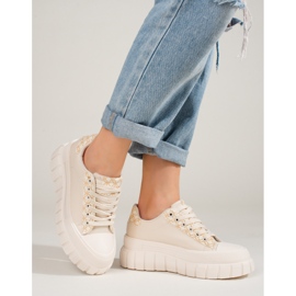 Ženske krem ​​tenisice na visoku Shelovet platformu bež 2