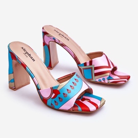 FS1 Ženske papuče na petu s uzorkom, plava Adelise bež crvena ružičasta 1