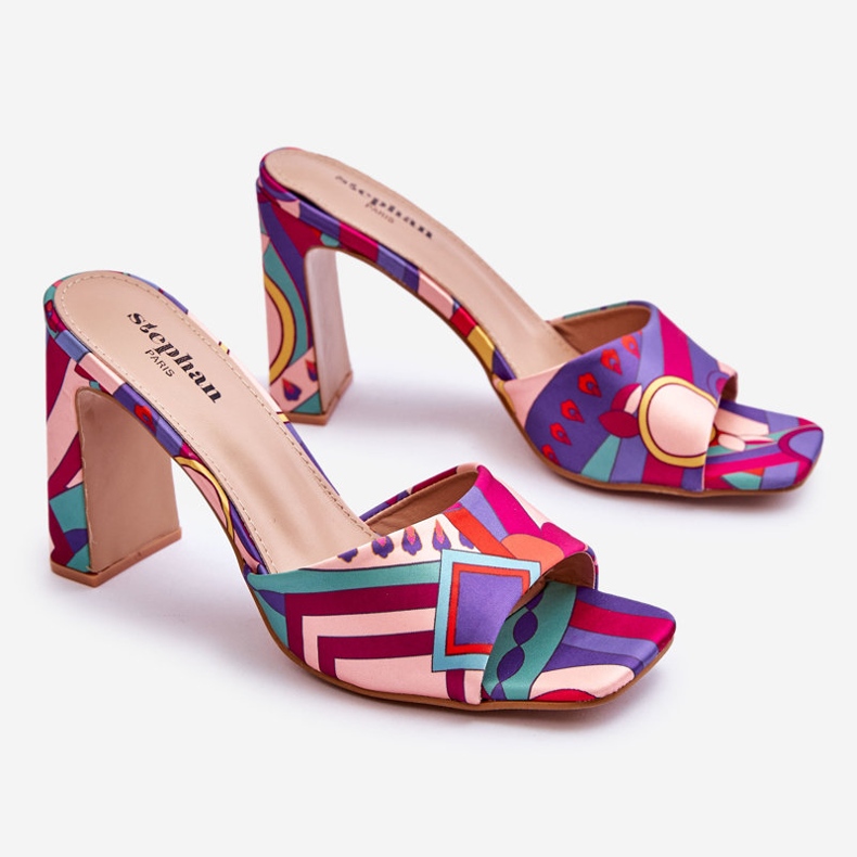 FS1 Ljubičaste ženske papuče s uzorkom na petu Adelise ljubičasta višebojan 1