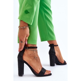 Ženske sandale na visoku petu s cirkonima crne idealističke crna 2