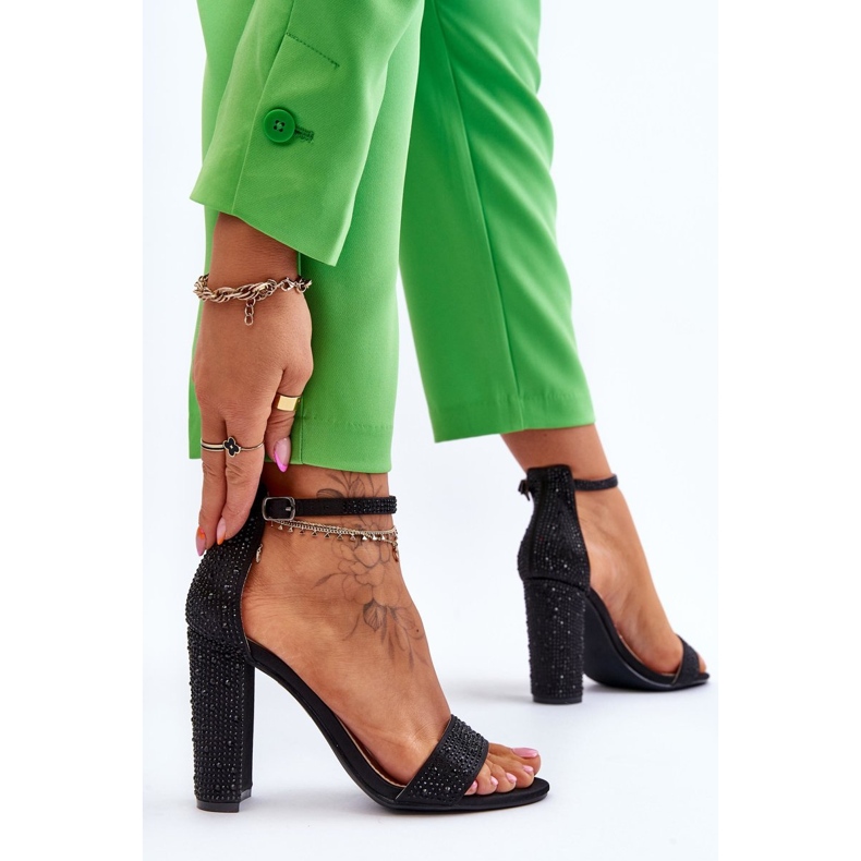 Ženske sandale na visoku petu s cirkonima crne idealističke crna 2