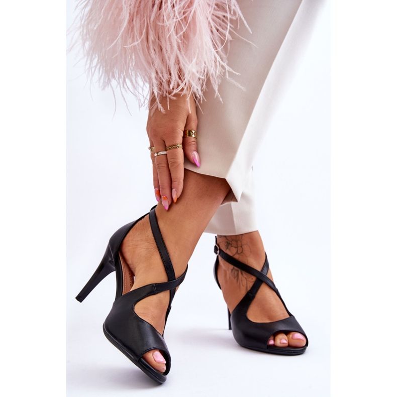 Moderne kožne sandale na petu Sergio Leone SK429 crne crno 2